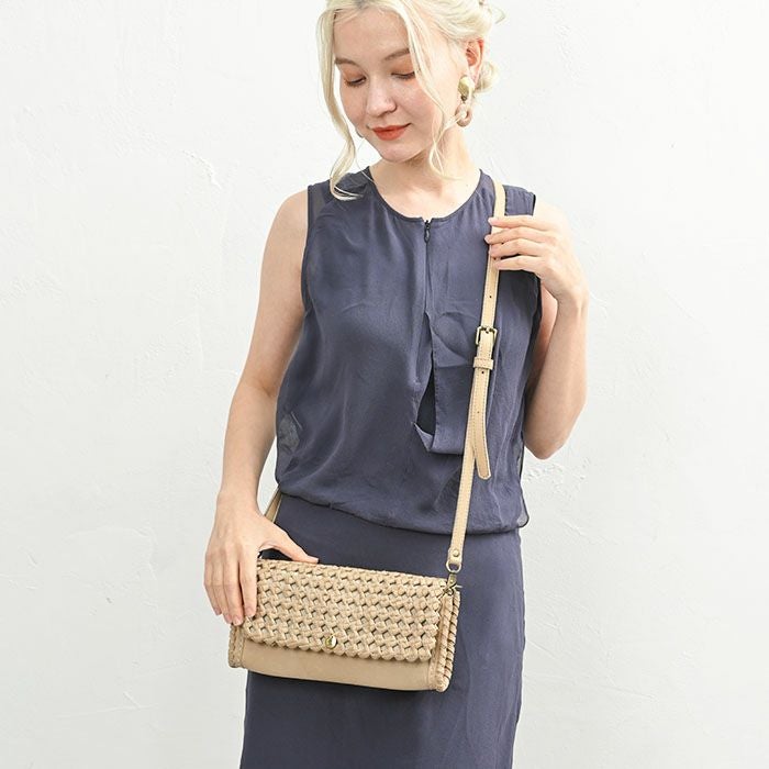 アンヌ ハンドメイド 本革 メッシュ編み お財布ポシェット 2WAY